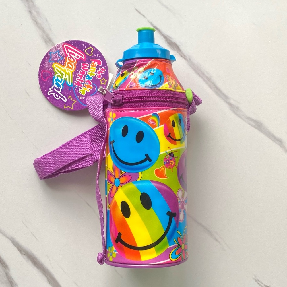 VTG Lisa Frank rainbow smiley water bottle w/ insulated holder - SWT